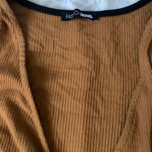 FASHION NOVA- it’s a wrap ribbed romper mustard